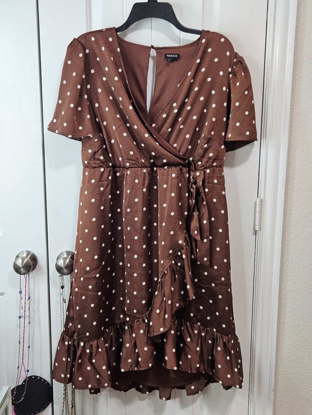 Polka Dot Wrap Ruffle Dress - Picture 4 of 13